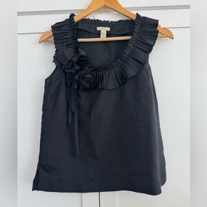 J. Crew Black Sleeveless Blouse with Floral Accents Small